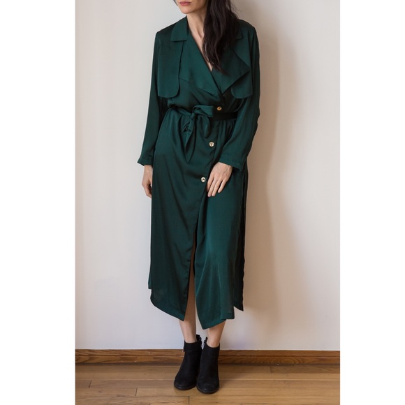 H&M Dresses & Skirts - Emerald Green Satin Trench / Dress